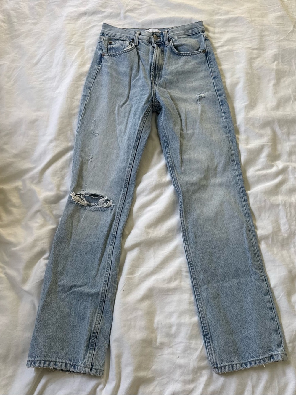 Zara Distressed Straight Leg Jeans